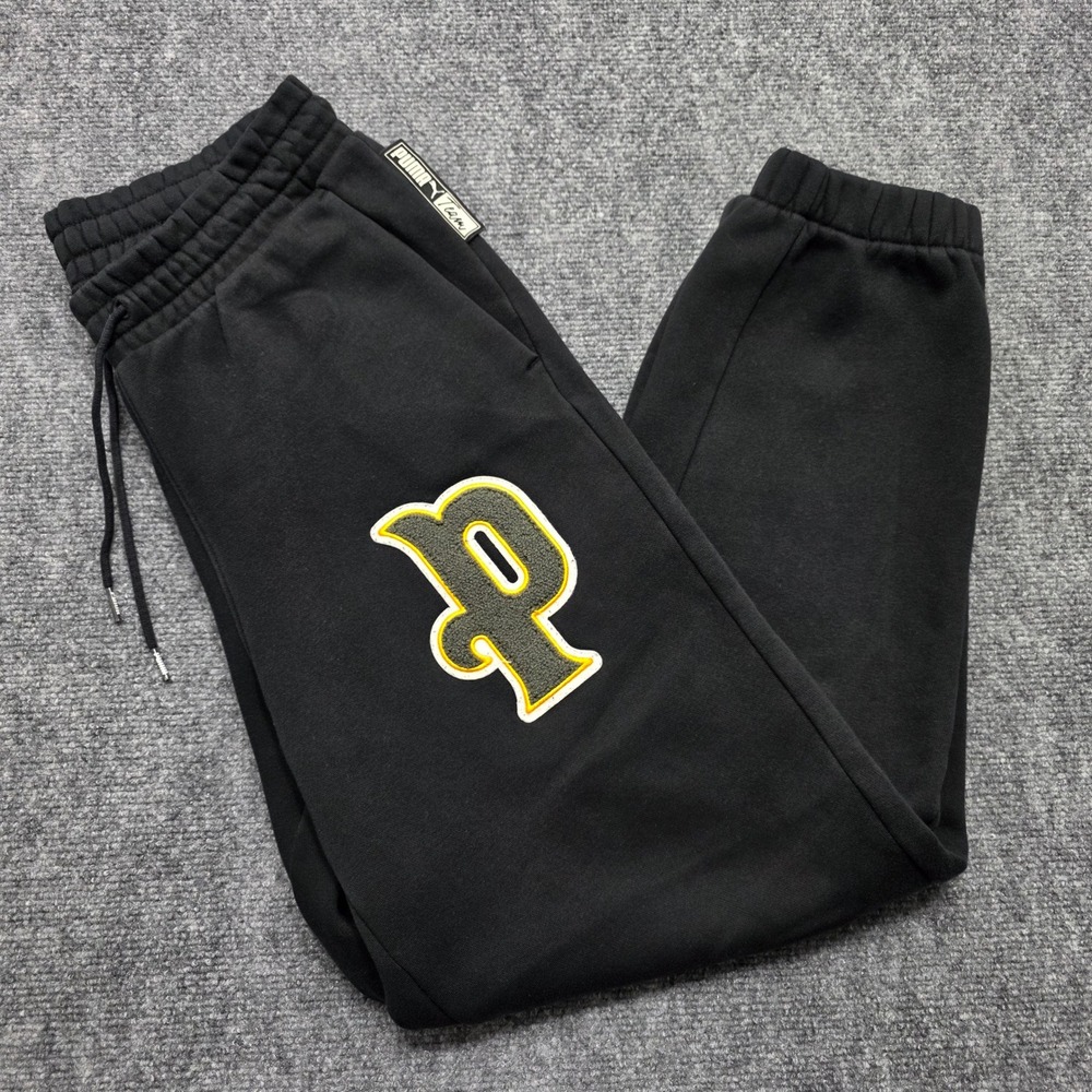 Puma Team Men's Large Varsity Jogger‎ Sweatpants Black Chenille Patch 536183-01